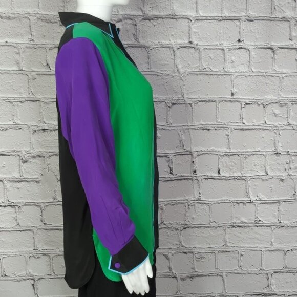 Bob Mackie Silk Color Block Button Down Top, Women's Small - Picture 4 of 9